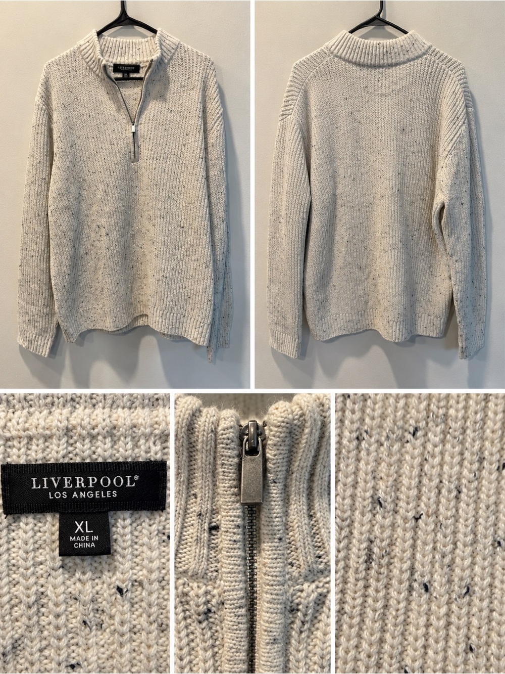 Liverpool Men's Cream Speckled Half-Zip Sweater